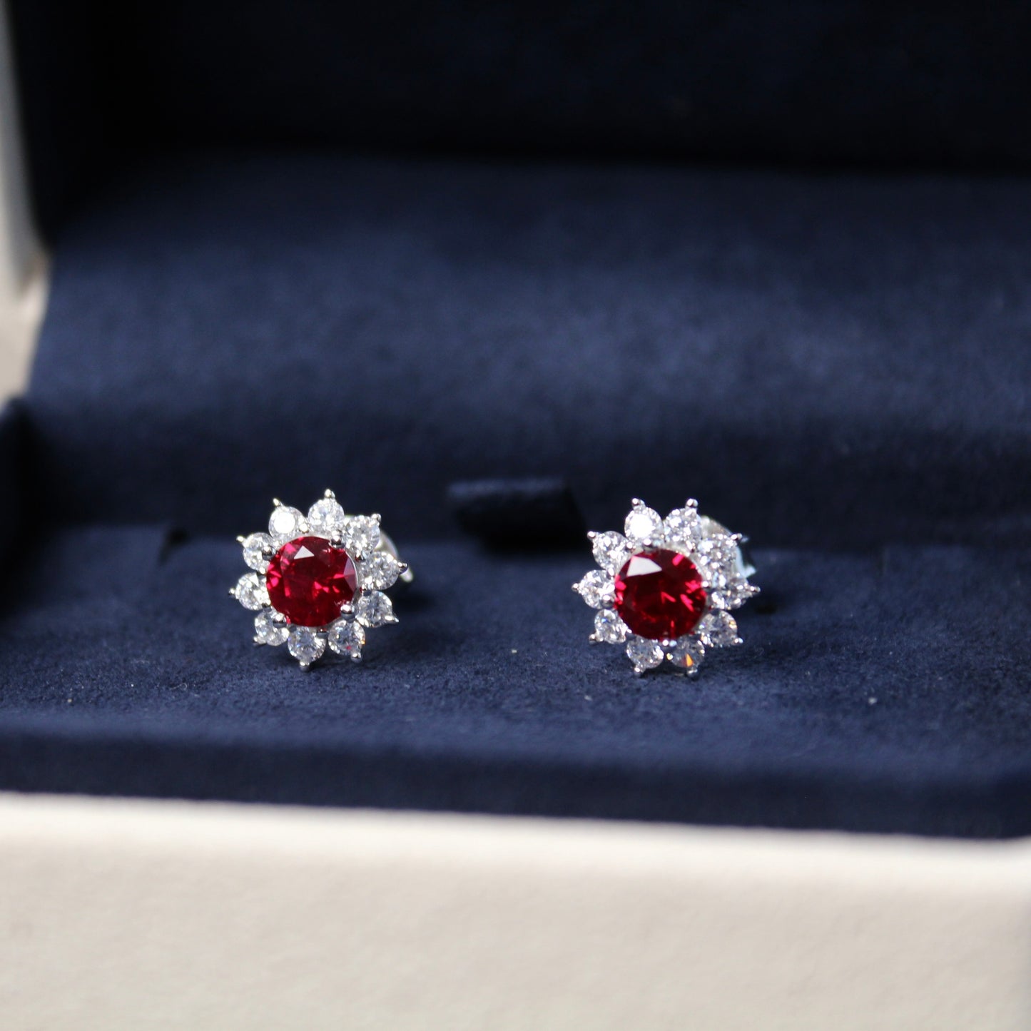 Lab-Grown Ruby Sunflower Stud Earrings