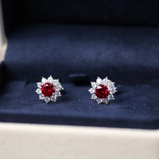 Lab-Grown Ruby Sunflower Stud Earrings