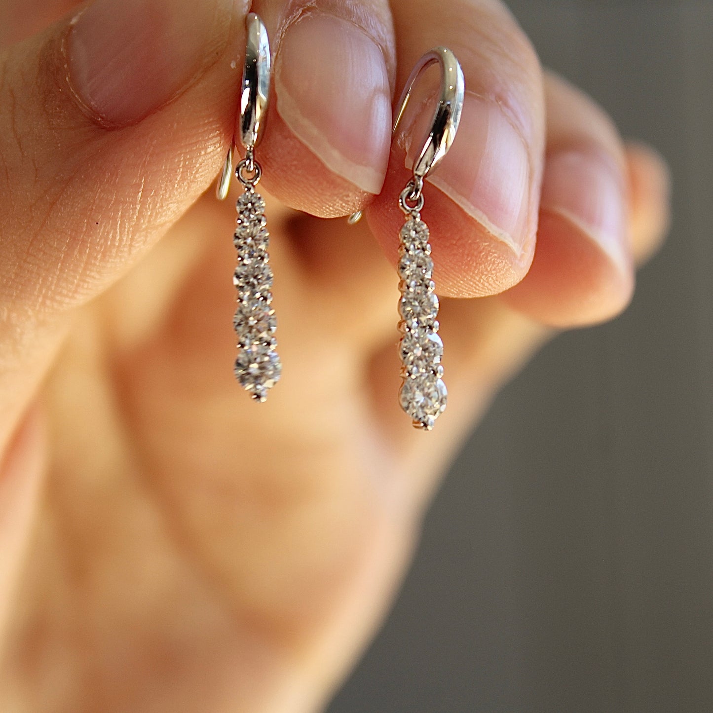 14K Solid White Gold Water-drop Earrings