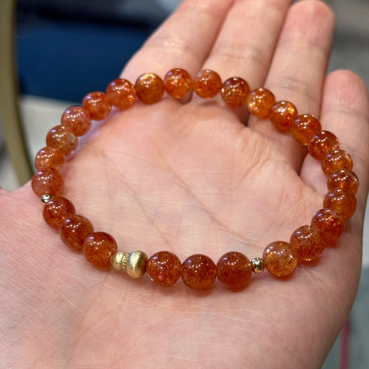14K Solid Gold Golden Sunstone Bracelet 金太阳