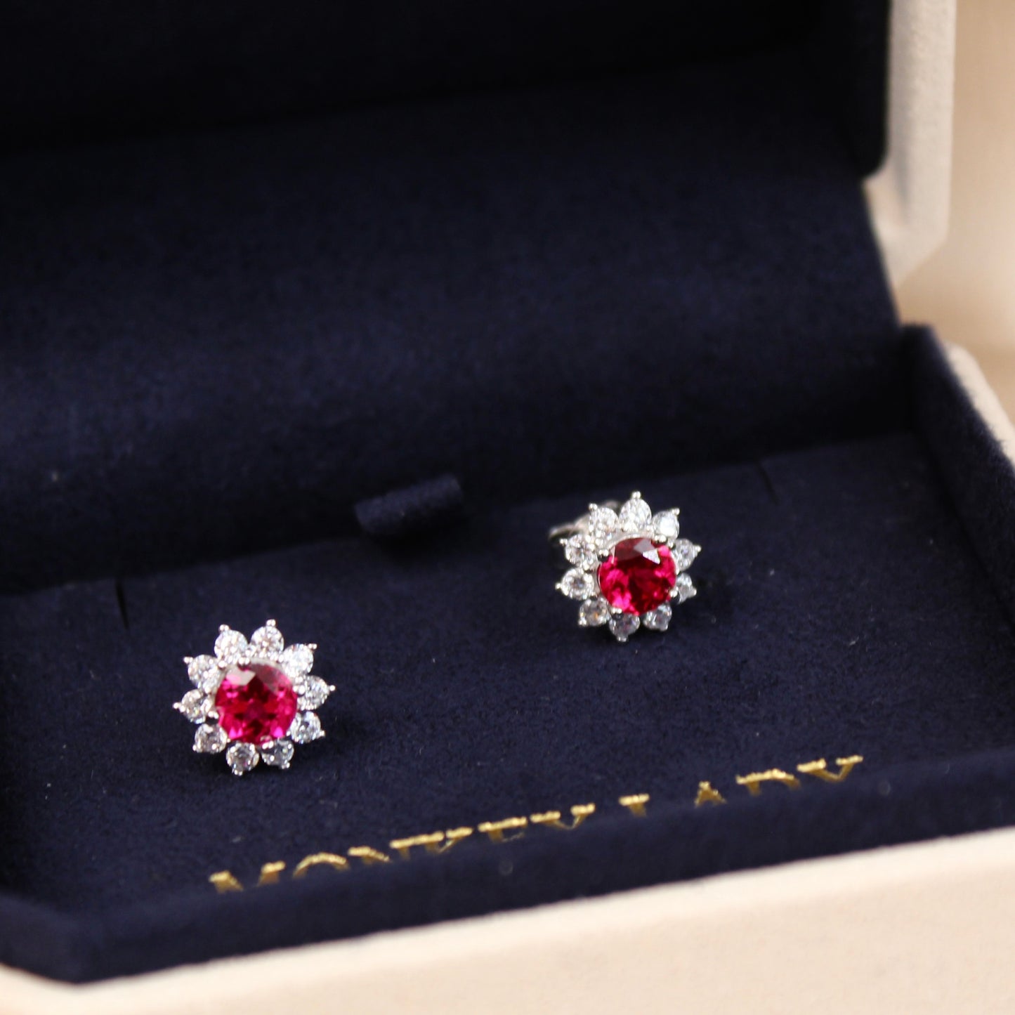 Lab-Grown Ruby Sunflower Earrings