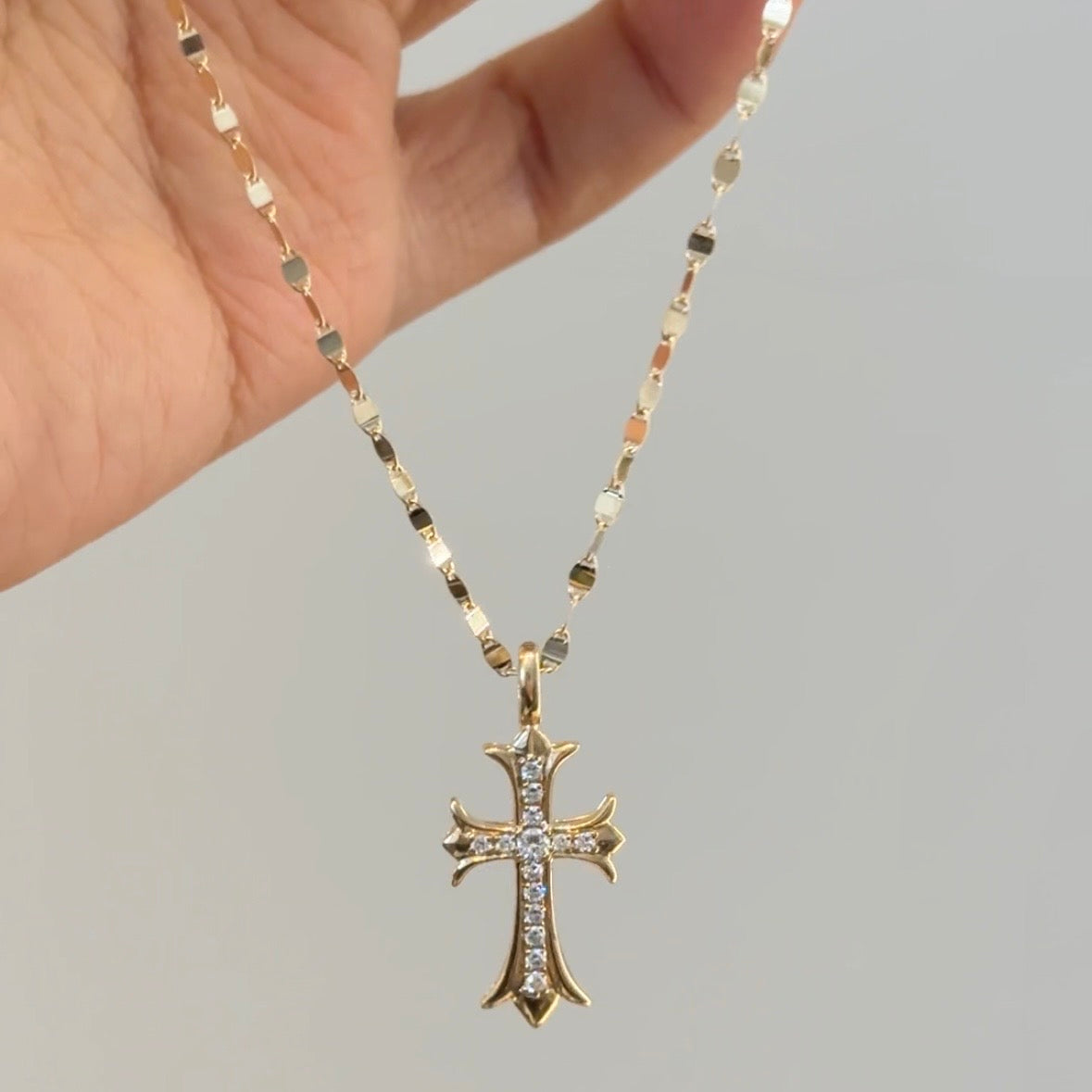 14K Solid Gold Shiny Necklace瓦片链, 45cm