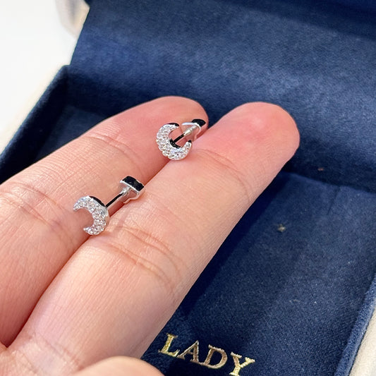 Mini Sparkling Moon Moissanite Earrings