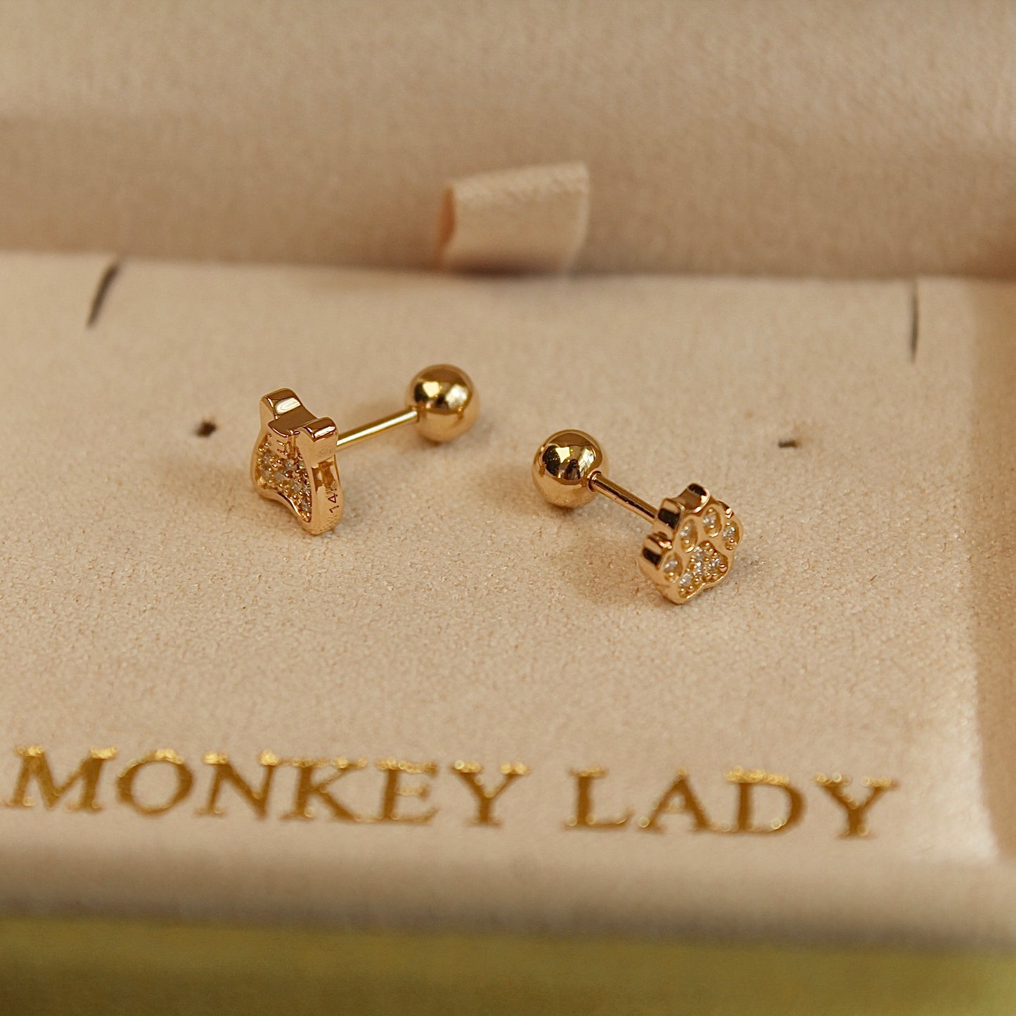 14K Solid Gold Small Cat Claw Earrings