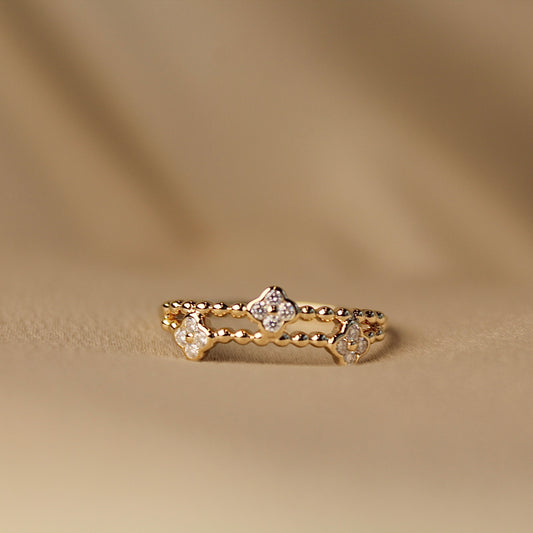 14K Solid Gold Clovers Ring