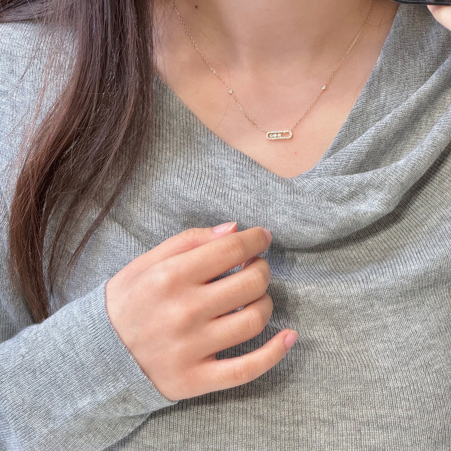 14K Solid Gold Dancing Stones Necklace
