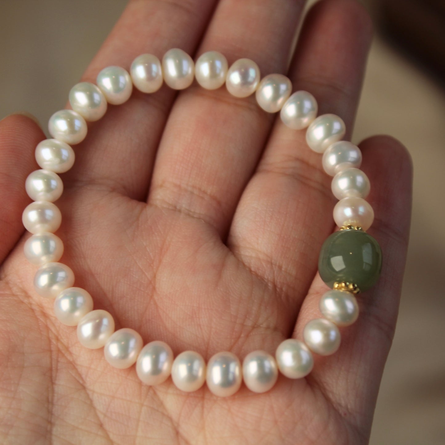 Natural Pearl and Jade Bracelet