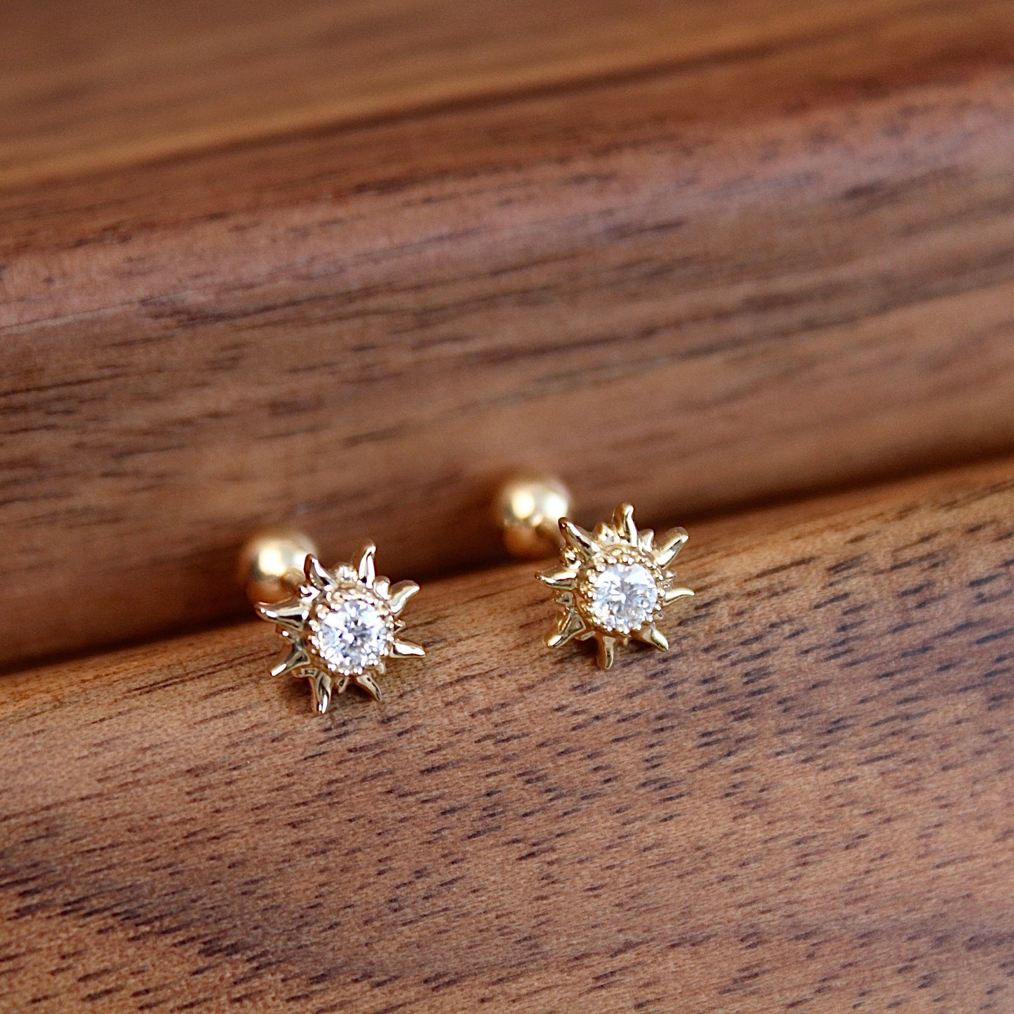 14K Solid Gold Mini Sunflower Earrings