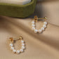 14K Solid Gold Round Pearl Hoop Earrings