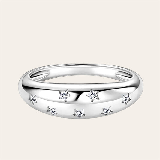 Engraved Starburst Moissanite Ring