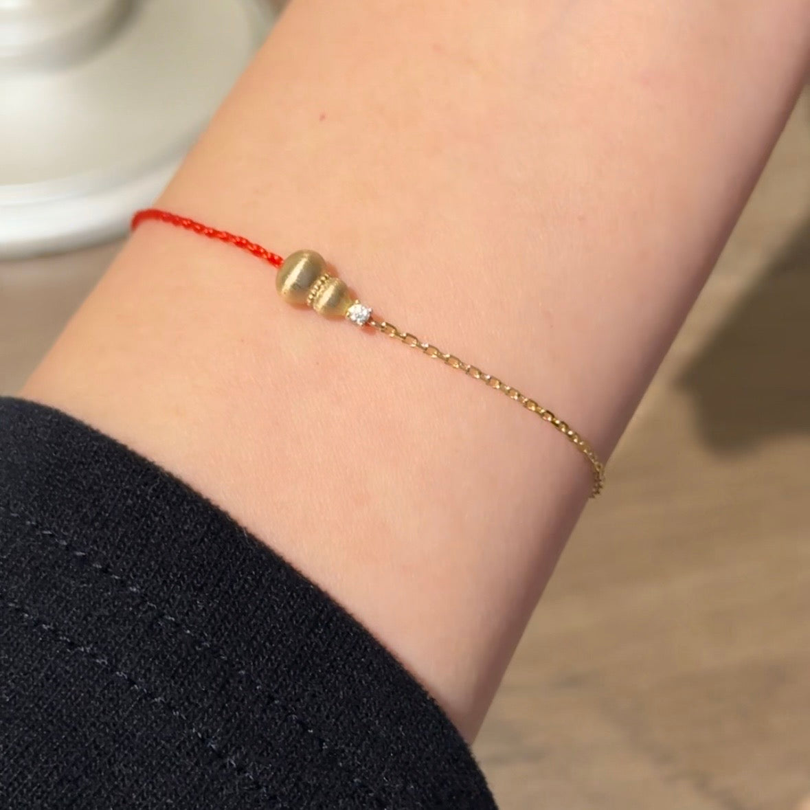 14K Solid Gold Half Line Hulu Bracelet 拉丝葫芦