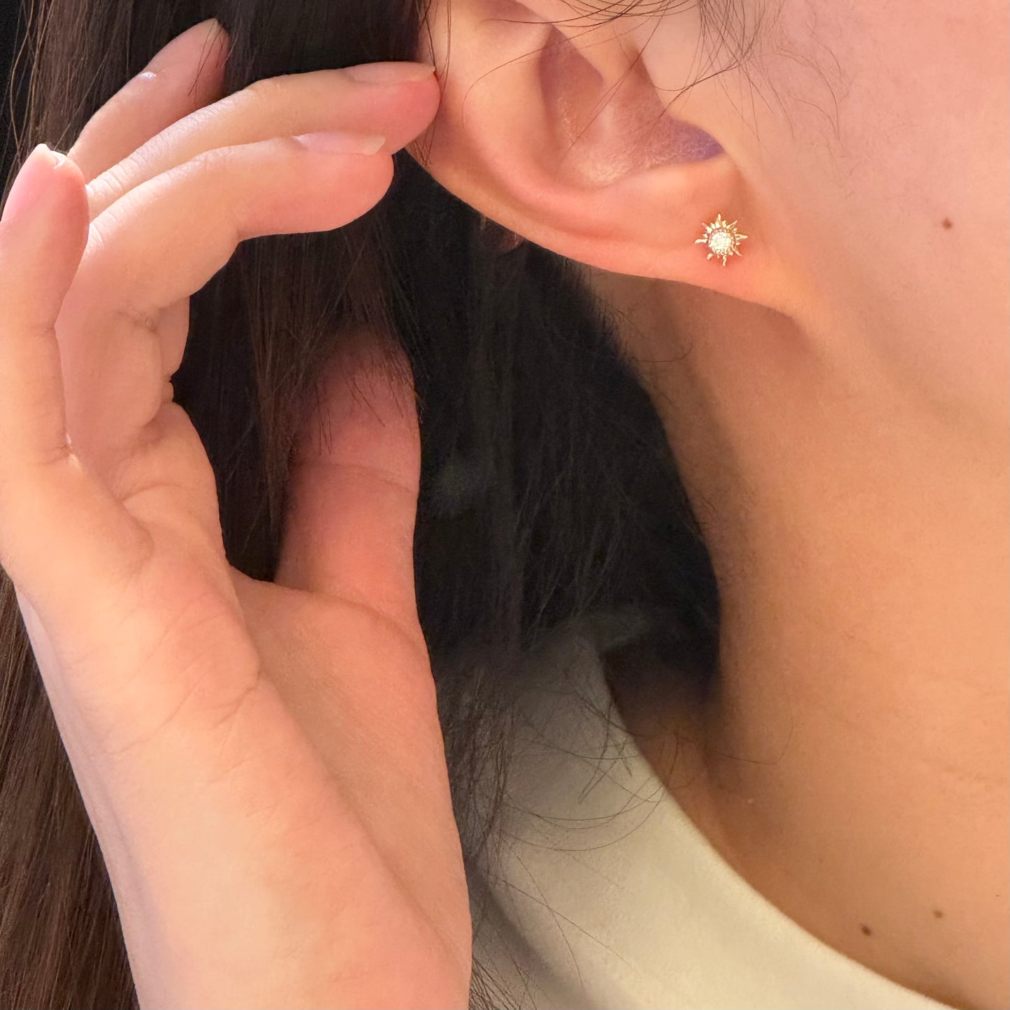 14K Solid Gold Mini Sunflower Earrings