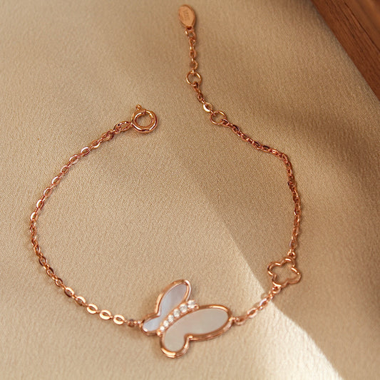 Butterfly Mother of Pearl Bracelet, Rose Gold