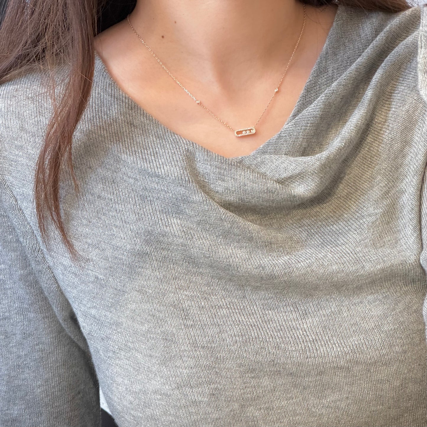 14K Solid Gold Dancing Stones Necklace