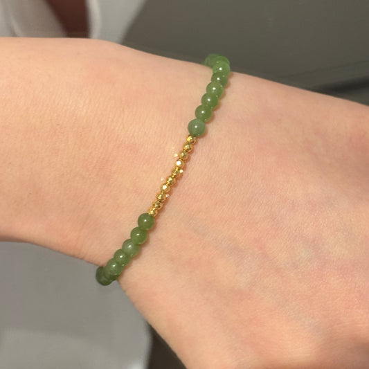 小碎金18K Solid Gold Natural Green Jade Bracelet