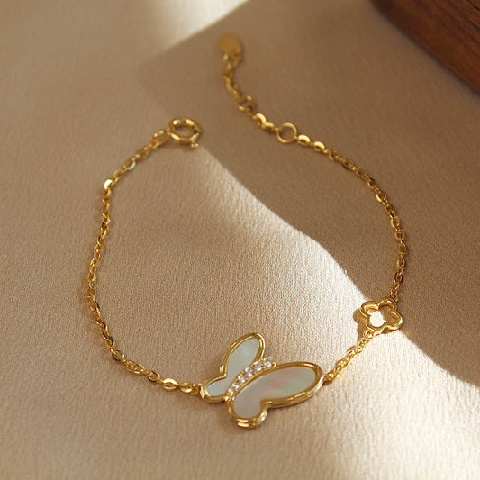 Butterfly Mother of Pearl Bracelet, Gold Color
