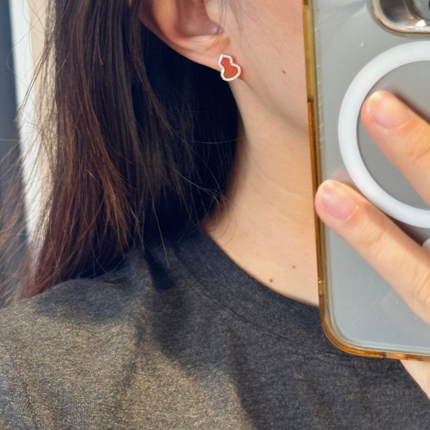 14K Solid Rose Gold Hulu Earrings, Medium Size