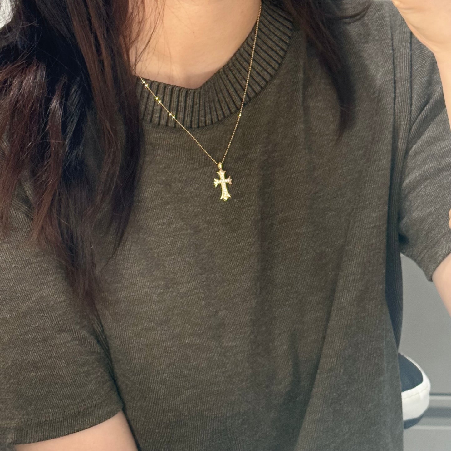 14K Solid Gold Lab-Grown Diamond Cross Pendant