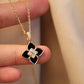 14K Solid Gold Black Onyx Clover Pendant
