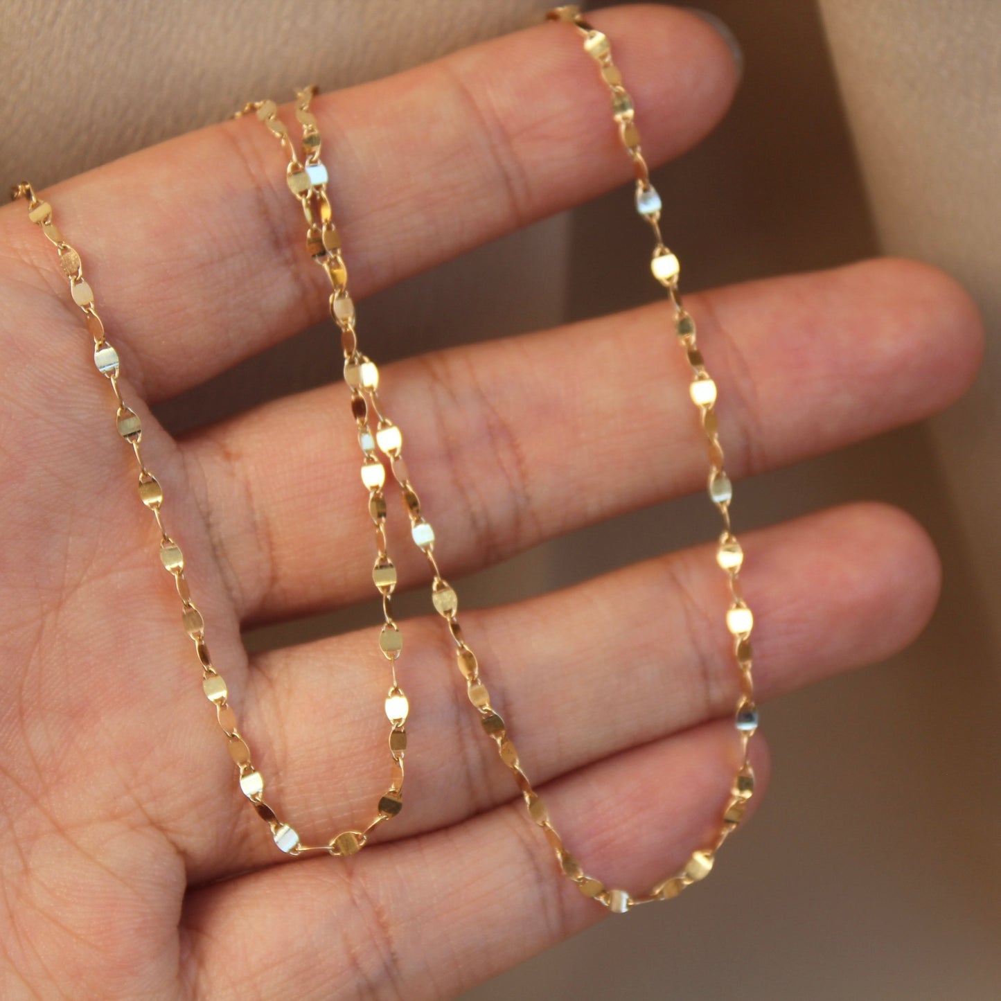 14K Solid Gold Shiny Choker Necklace,38cm