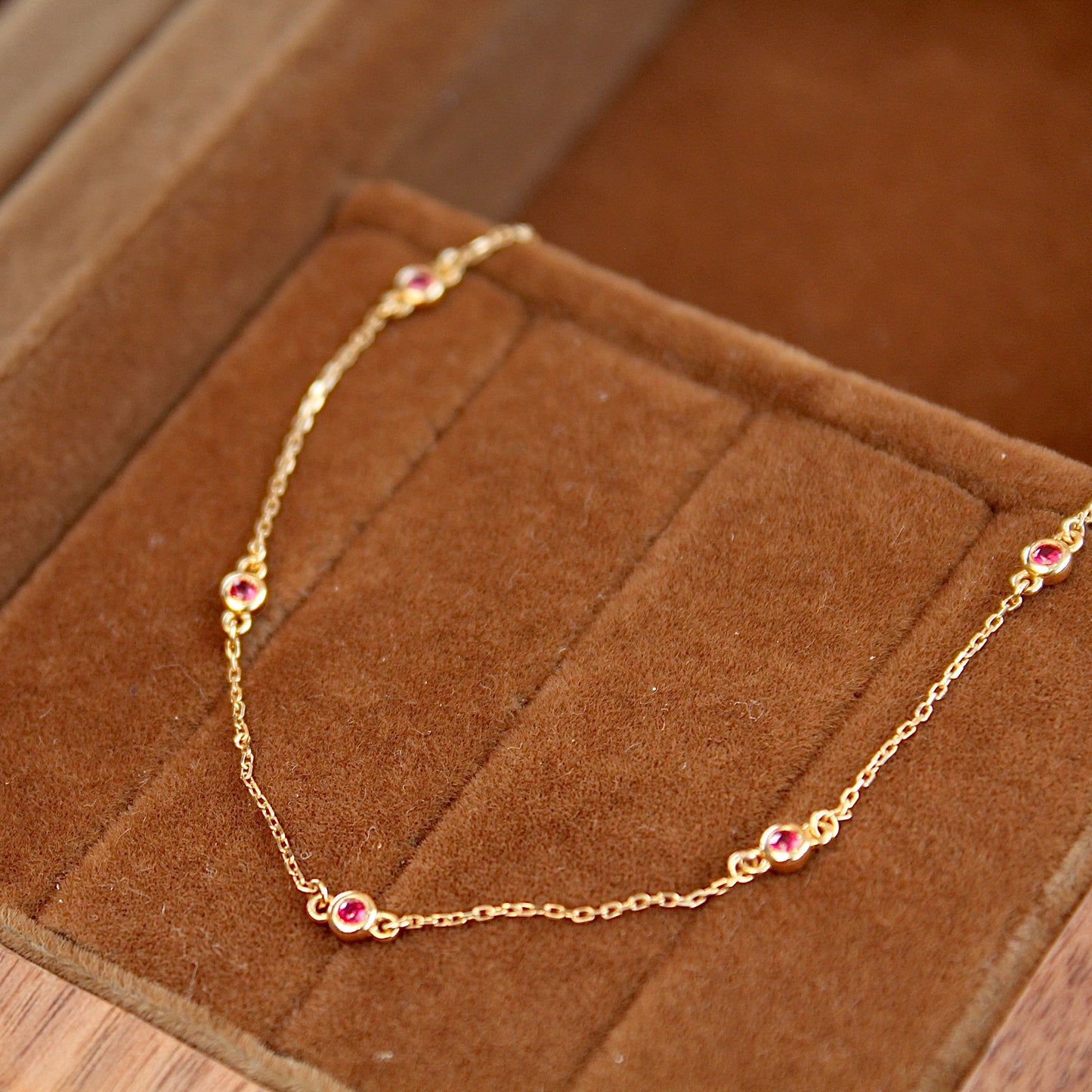 18K Solid Gold Mini Bubble Natural Ruby Bracelet