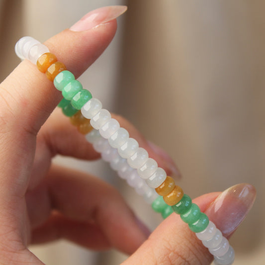 High-Quality Tri-Color Natural Jadeite Beads Bracelet