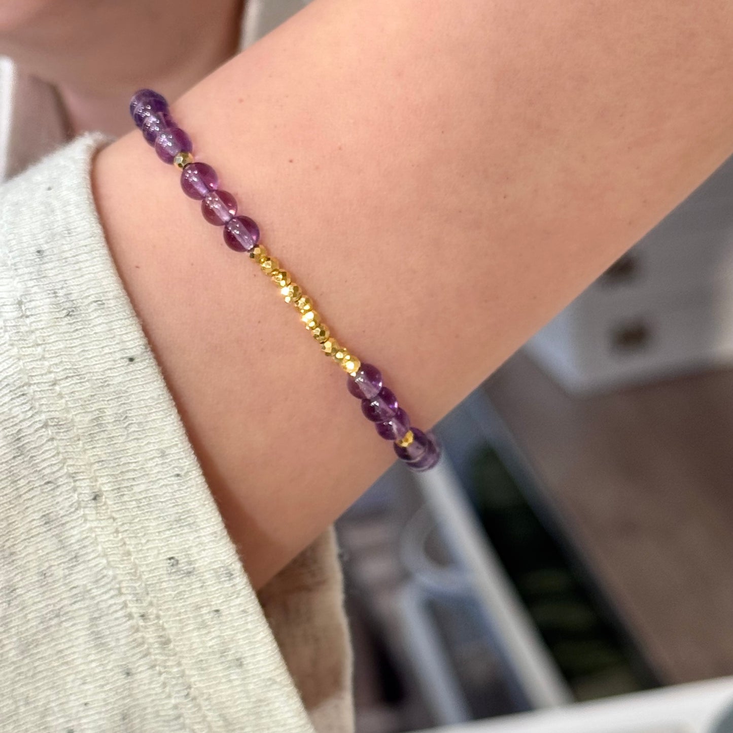 小碎金18K Solid Gold Natural Amethyst Bracelet