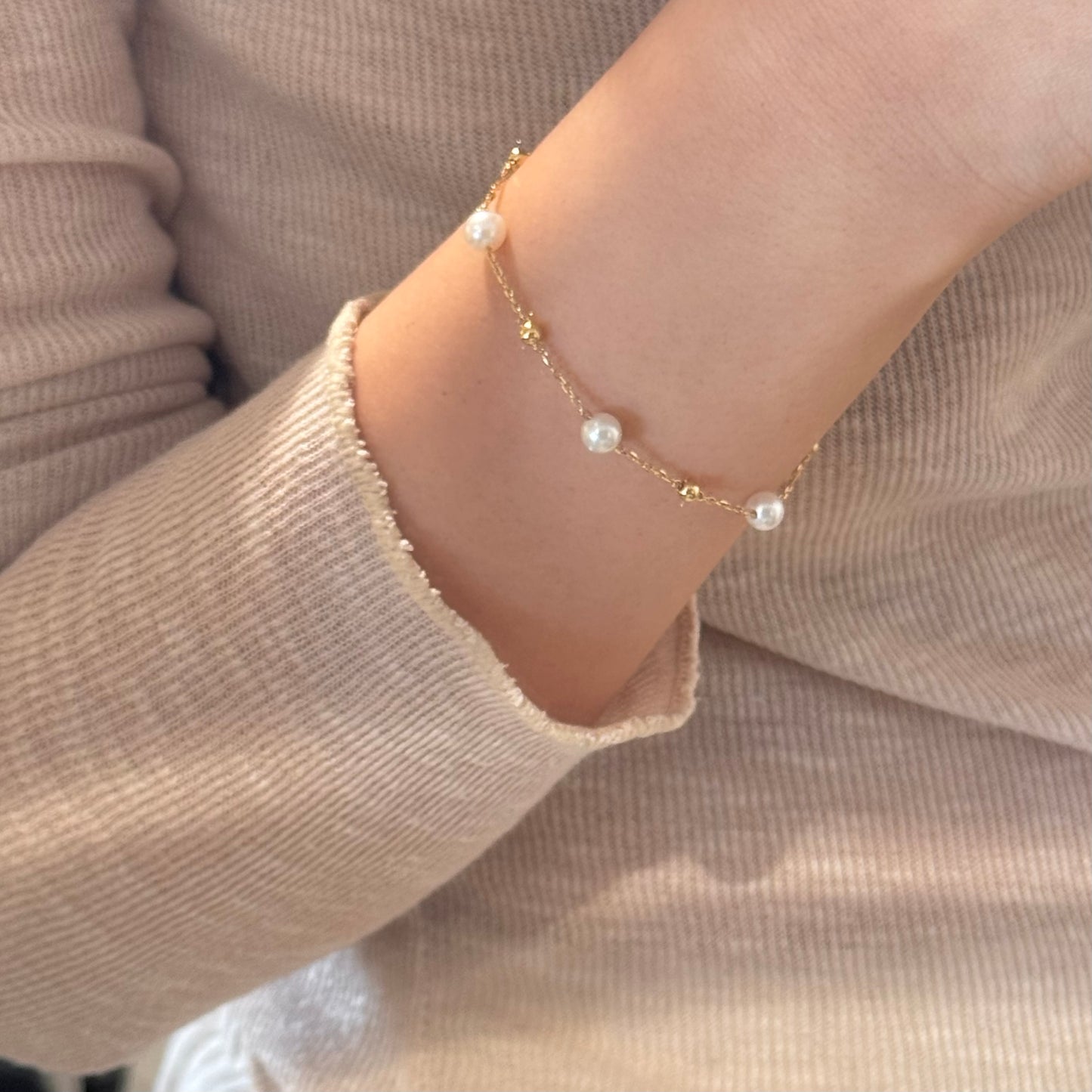 14K Solid Gold Starry Sky Pearl Bracelet