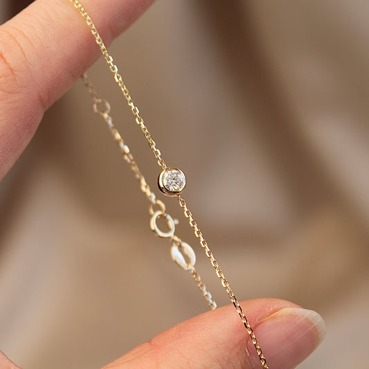 14K Solid Gold Single Moissanite Bracelet