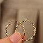 18K Solid Gold Twisted Hoop Earrings, 24mm