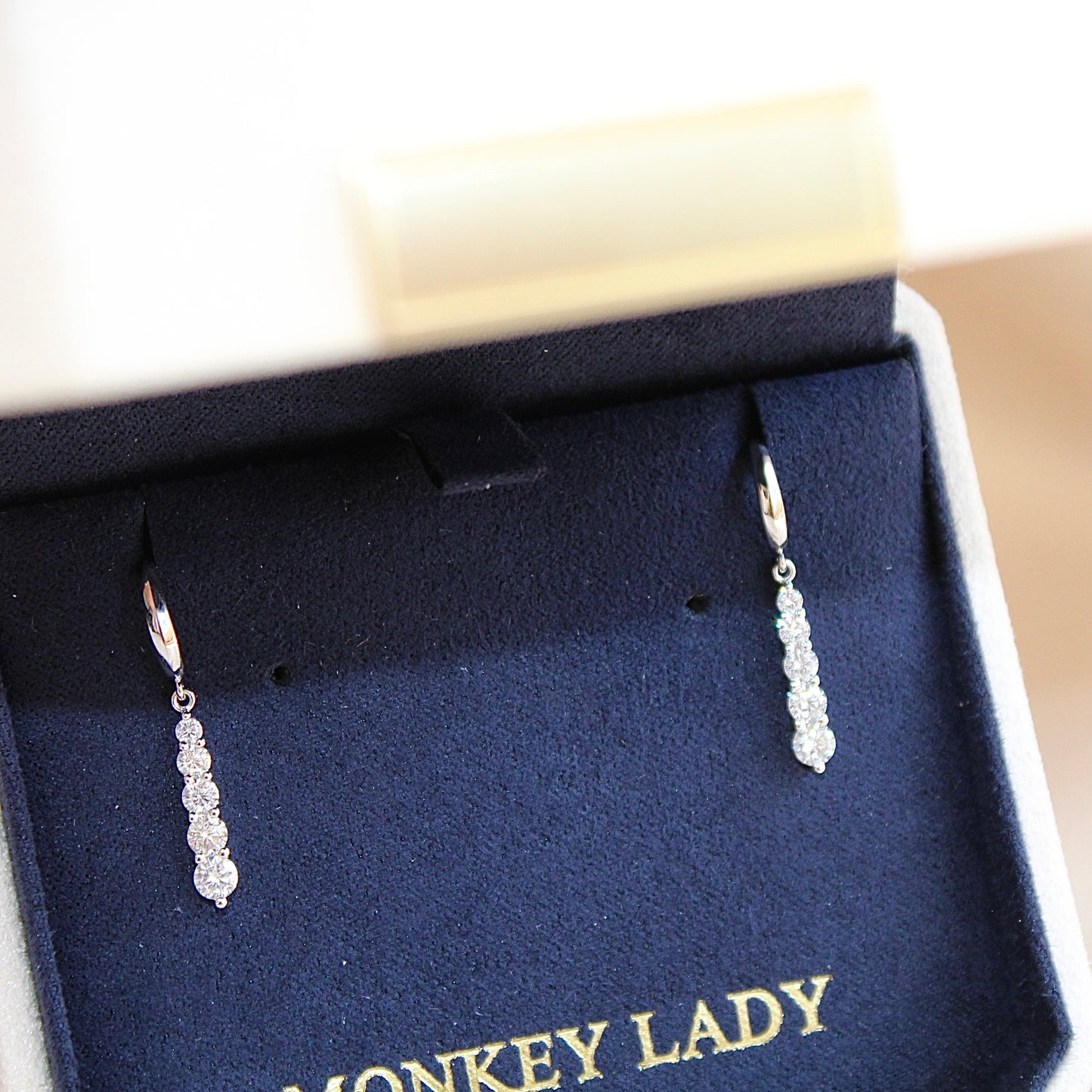 14K Solid White Gold Water-drop Earrings