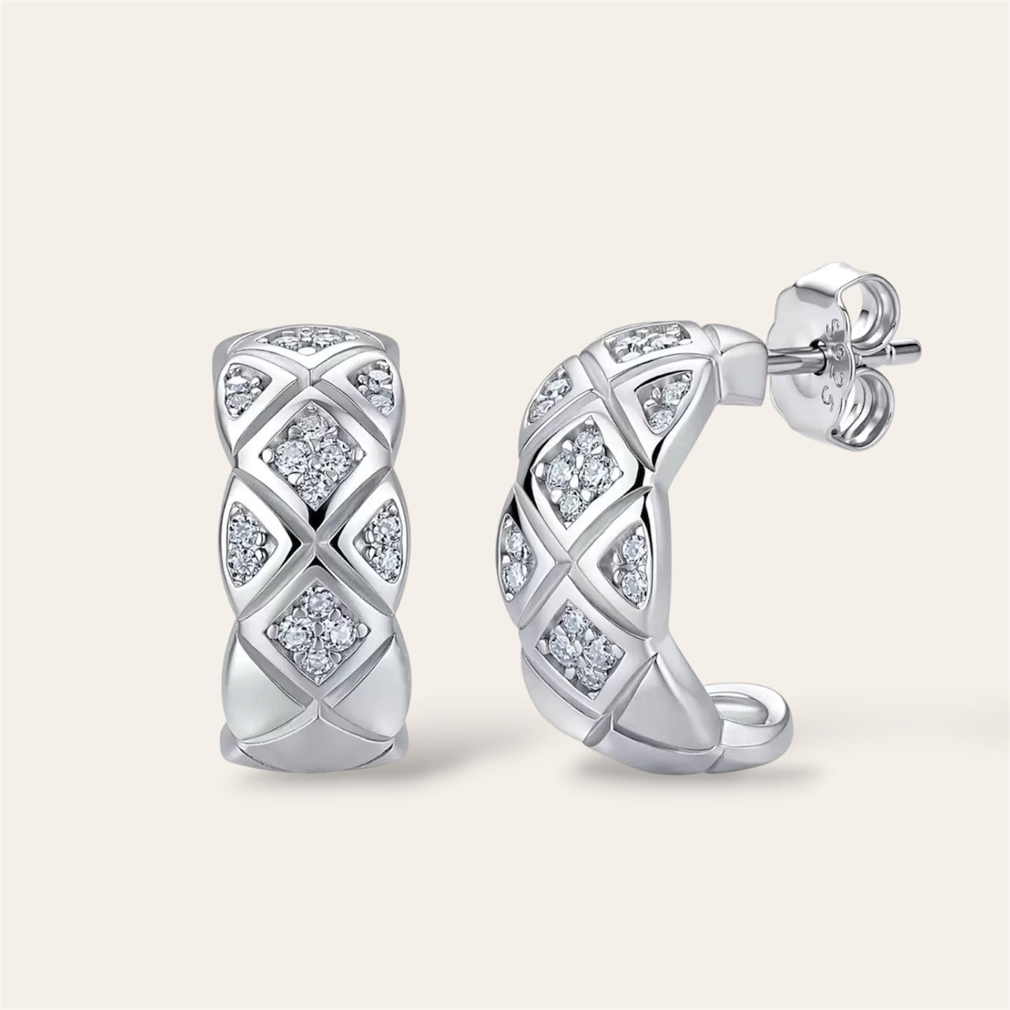 Plaid Moissanite C-Shape Earrings