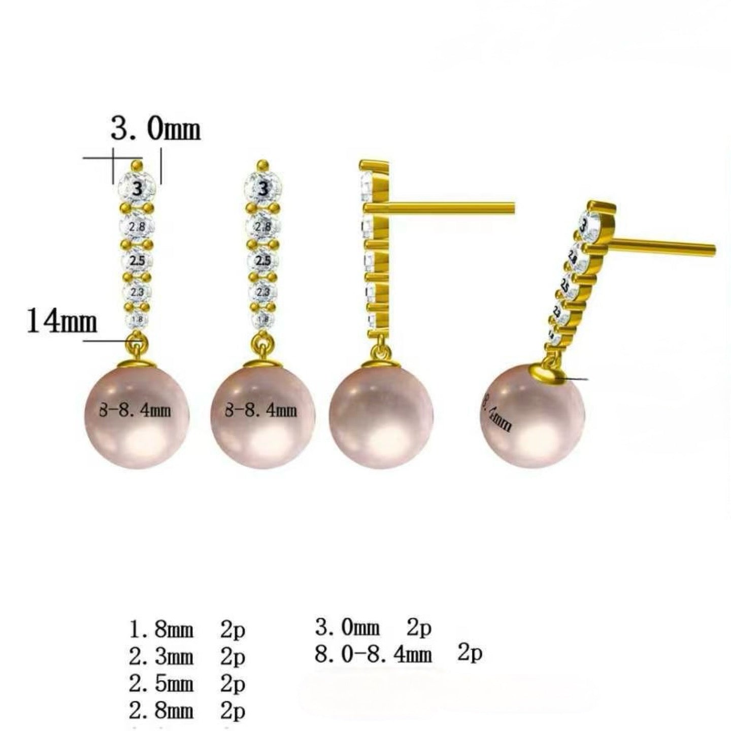 14K Solid Gold Natural Pearl Water-Drop Earrings