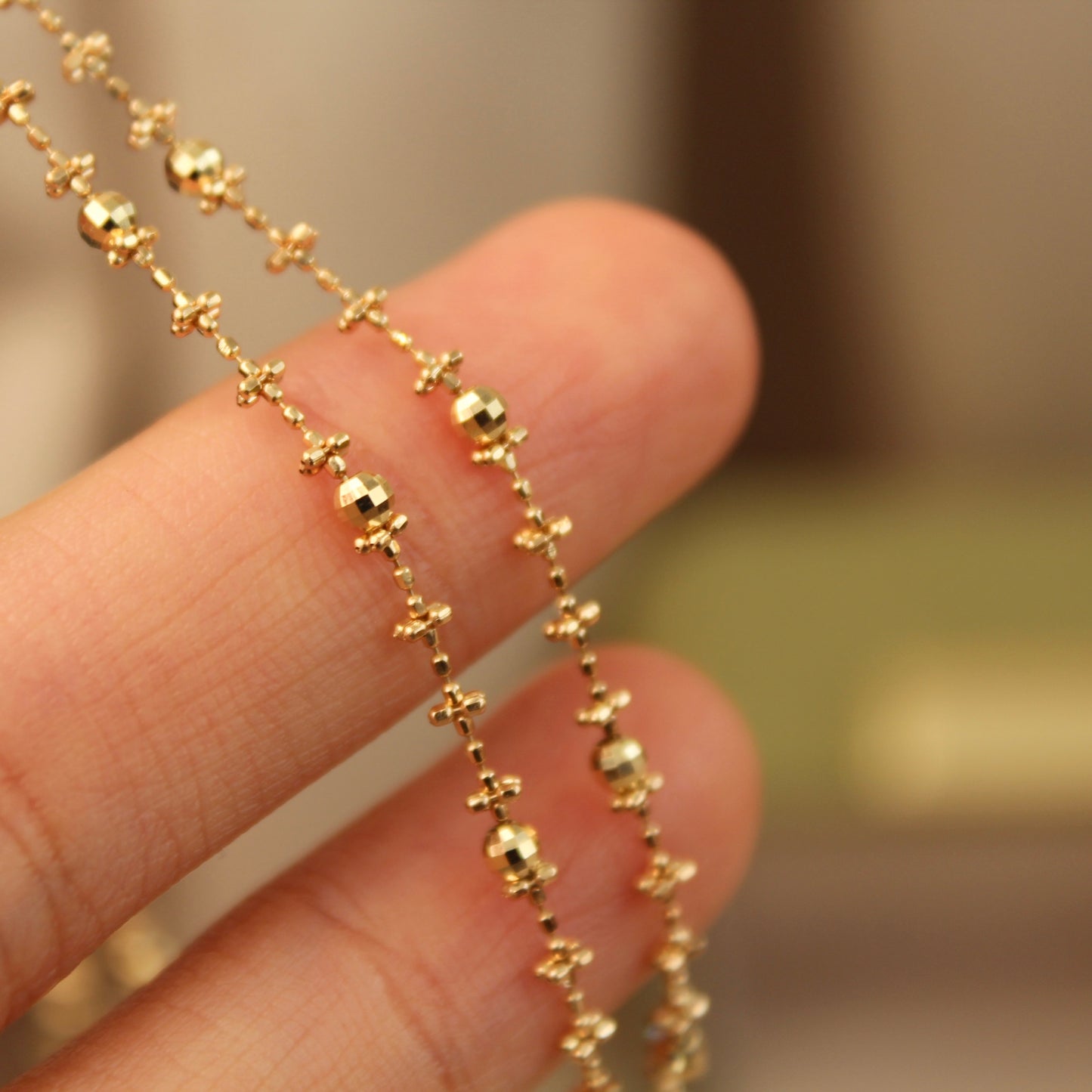 18K Solid Gold Fairy Plain Chain Necklace
