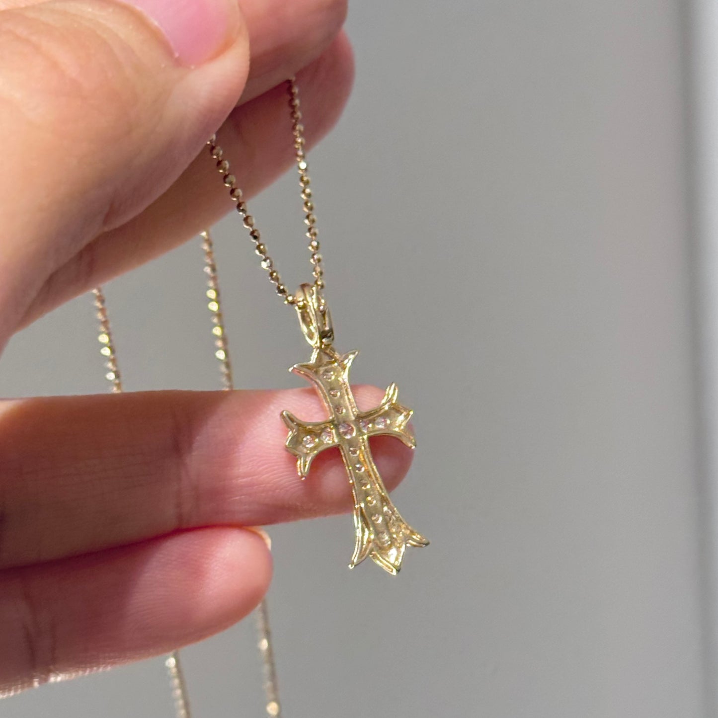 14K Solid Gold Lab-Grown Diamond Cross Pendant