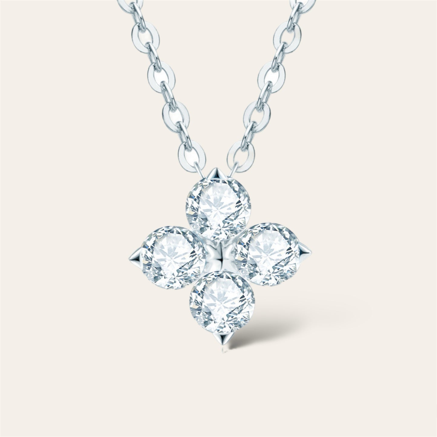 Lucky Clover Moissanite Necklace, 0.1ct Sterling Silver Four Leaf Necklace
