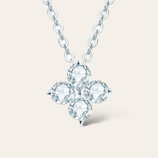 Lucky Clover Moissanite Necklace, 0.1ct Sterling Silver Four Leaf Necklace