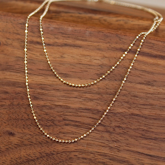 14K Solid Gold Plain Chain Necklace闪珠链