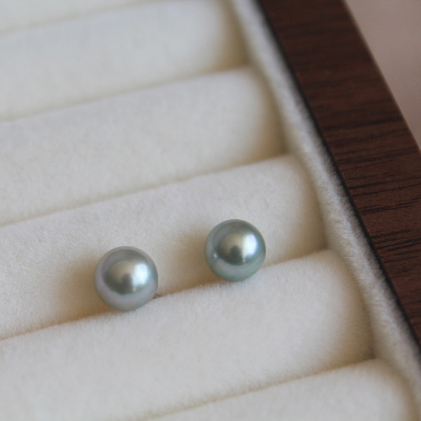 Blue-Grey Saltwater Pearl Earrings, Perfect Round