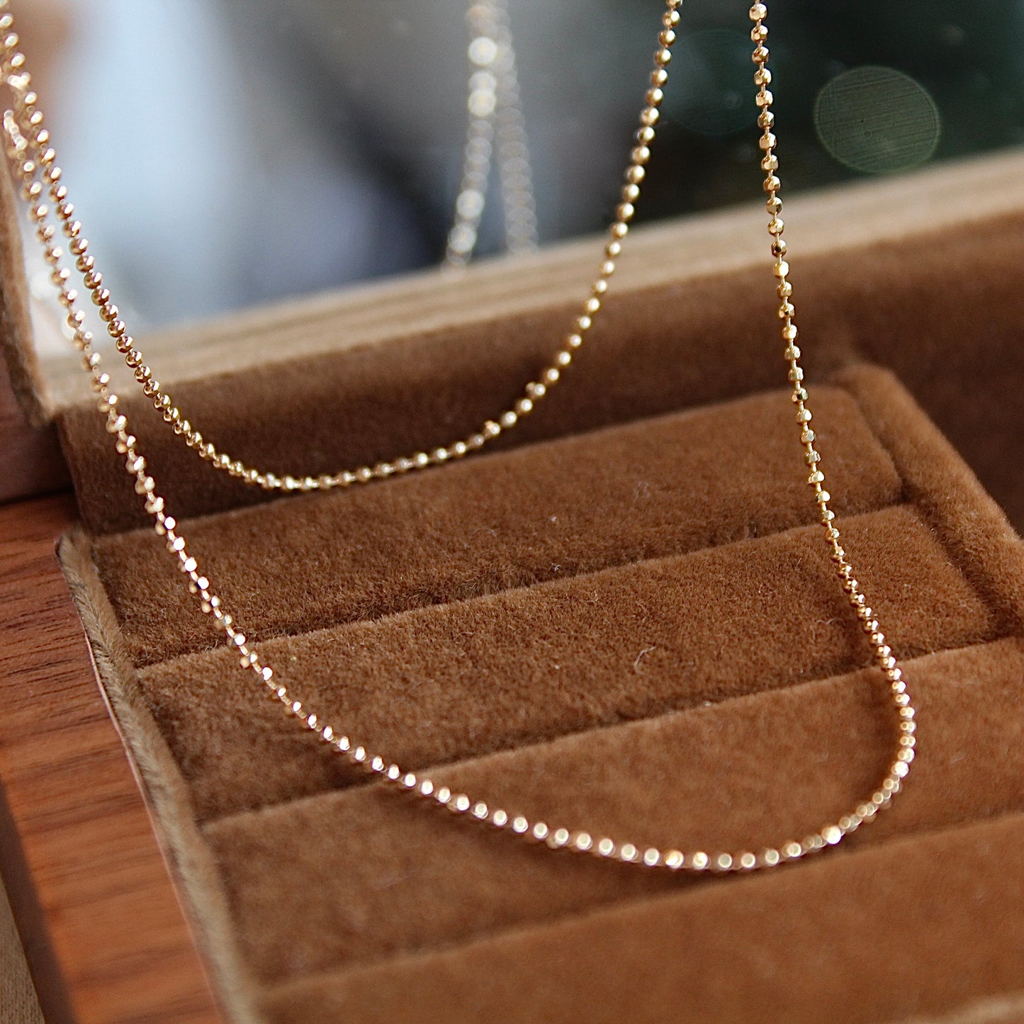 14K Solid Gold Plain Chain Necklace闪珠链