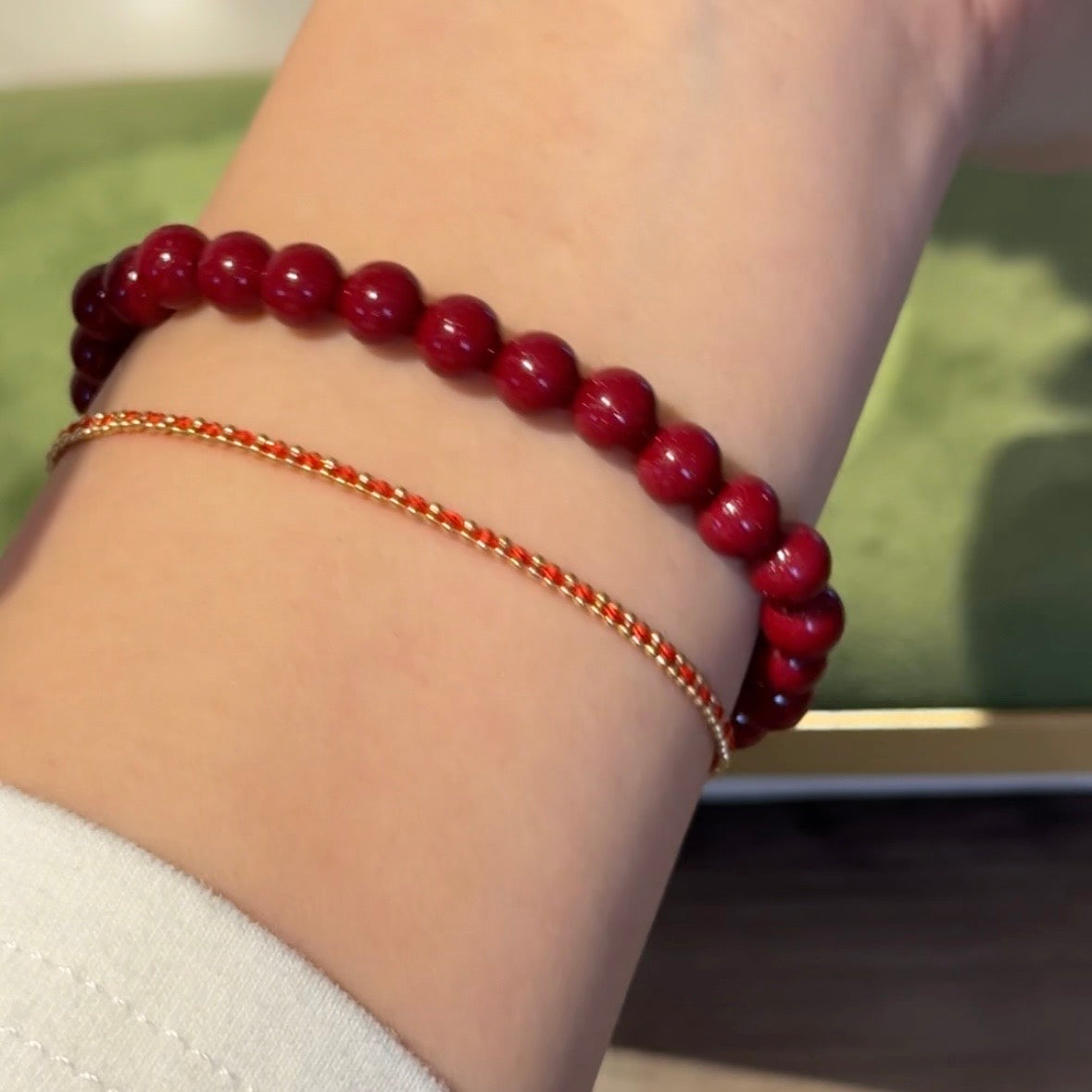 18K Solid Gold Red Bracelet