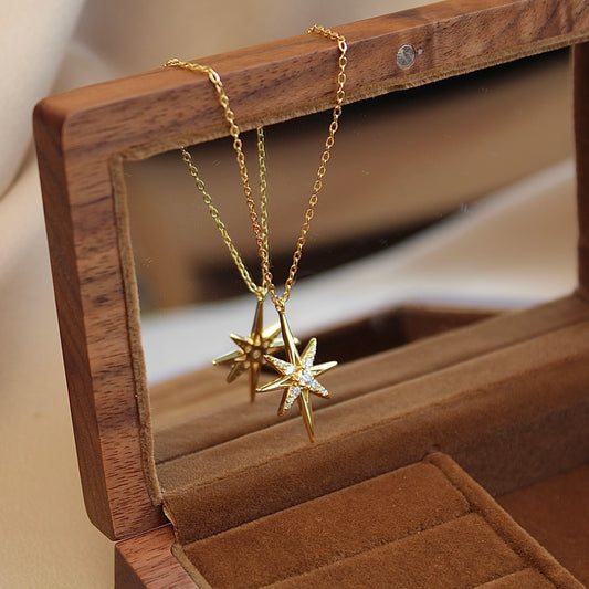 Compass with Moon Moissanite Necklace