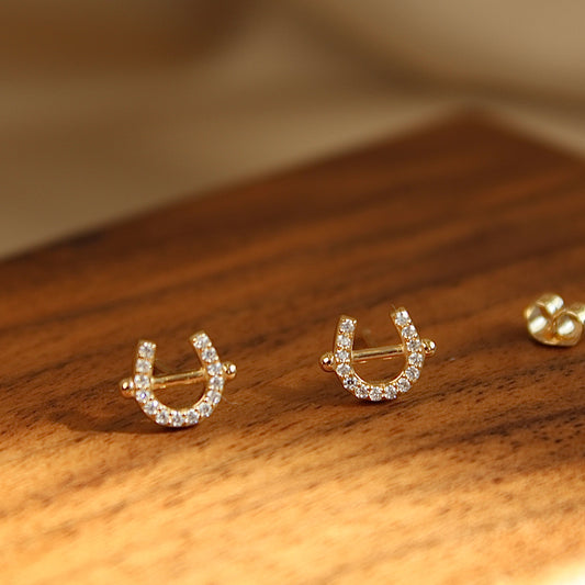 14K Solid Gold Horseshoe Moissanite Earrings