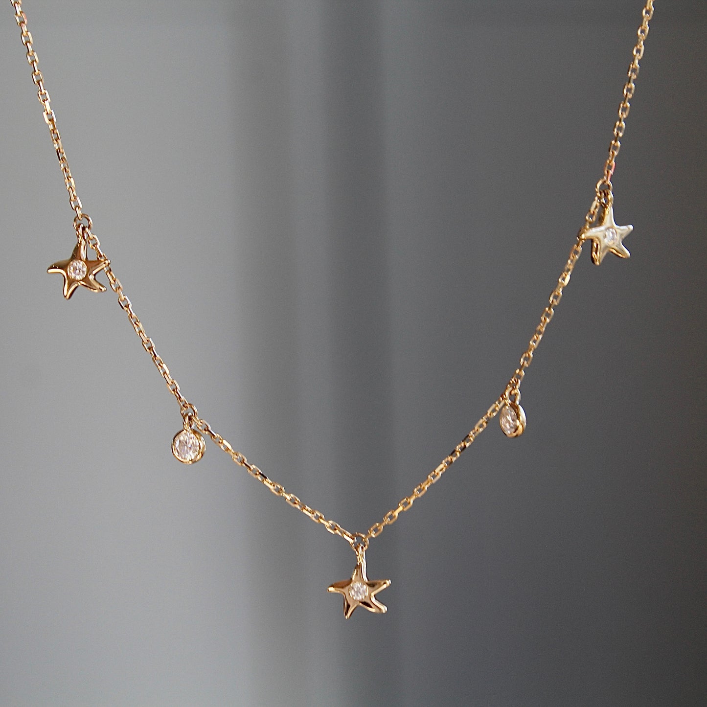 14K Solid Gold Sea Star Bubble Necklace