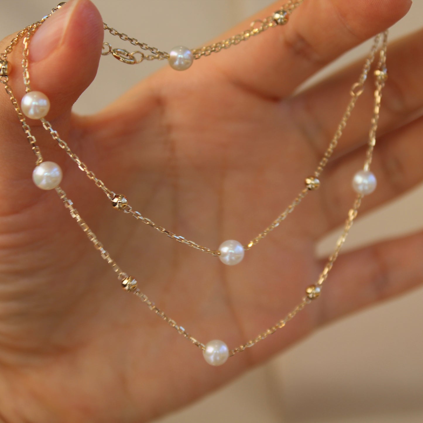 14K Solid Gold Natural Pearl Necklace满天星