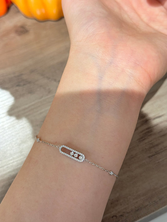 14K Solid White Gold Dancing Stones Bracelet