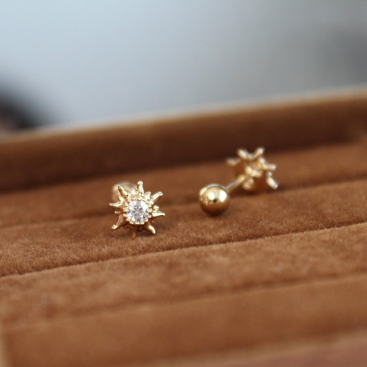 14K Solid Gold Mini Sunflower Earrings