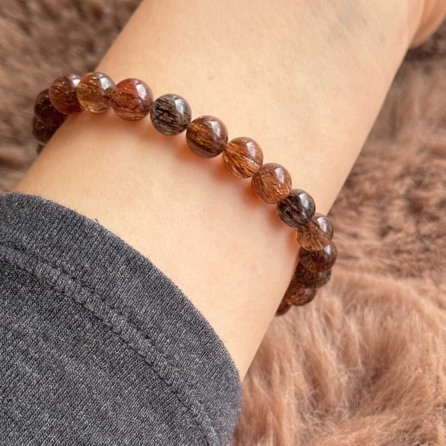 满色黑金发晶 (黑金超) Black Gold Rutilated Quartz Bracelet