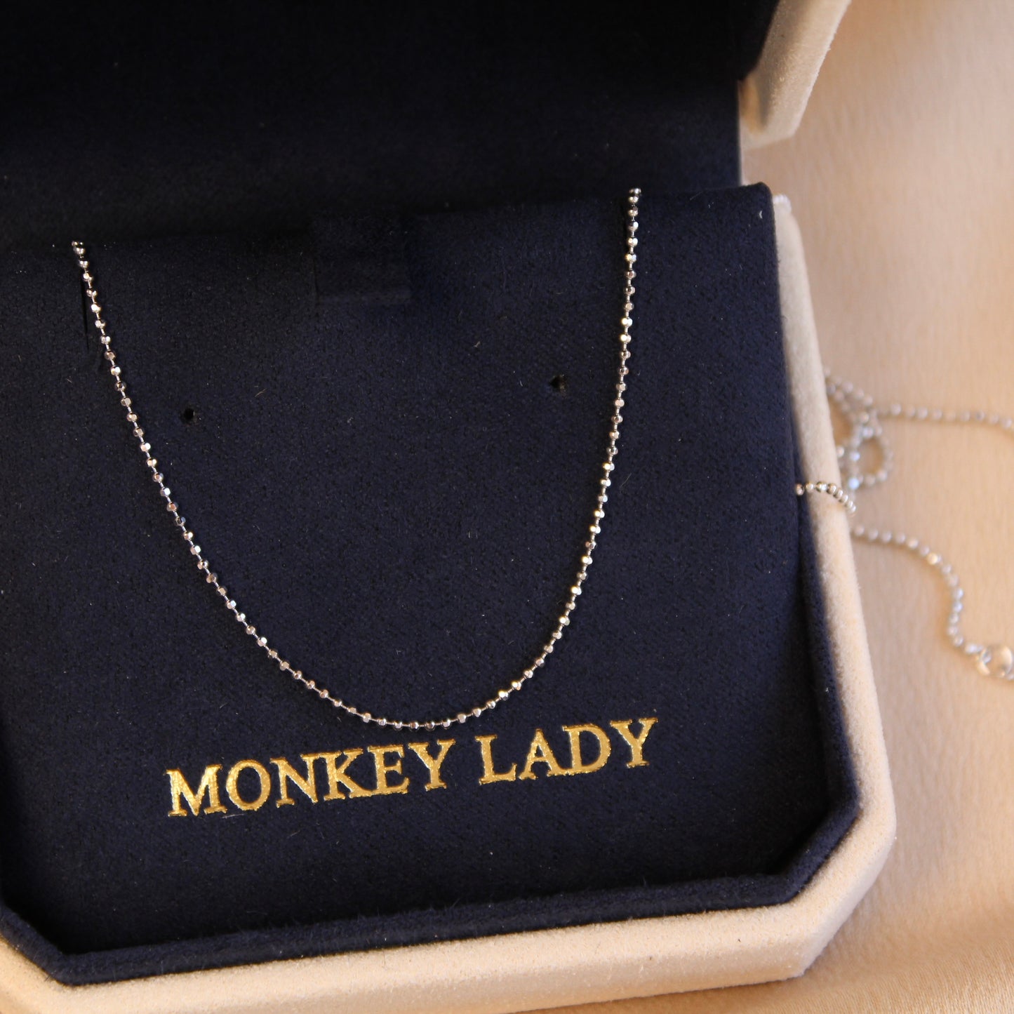 14K Solid White Gold Plain Chain Necklace闪珠链