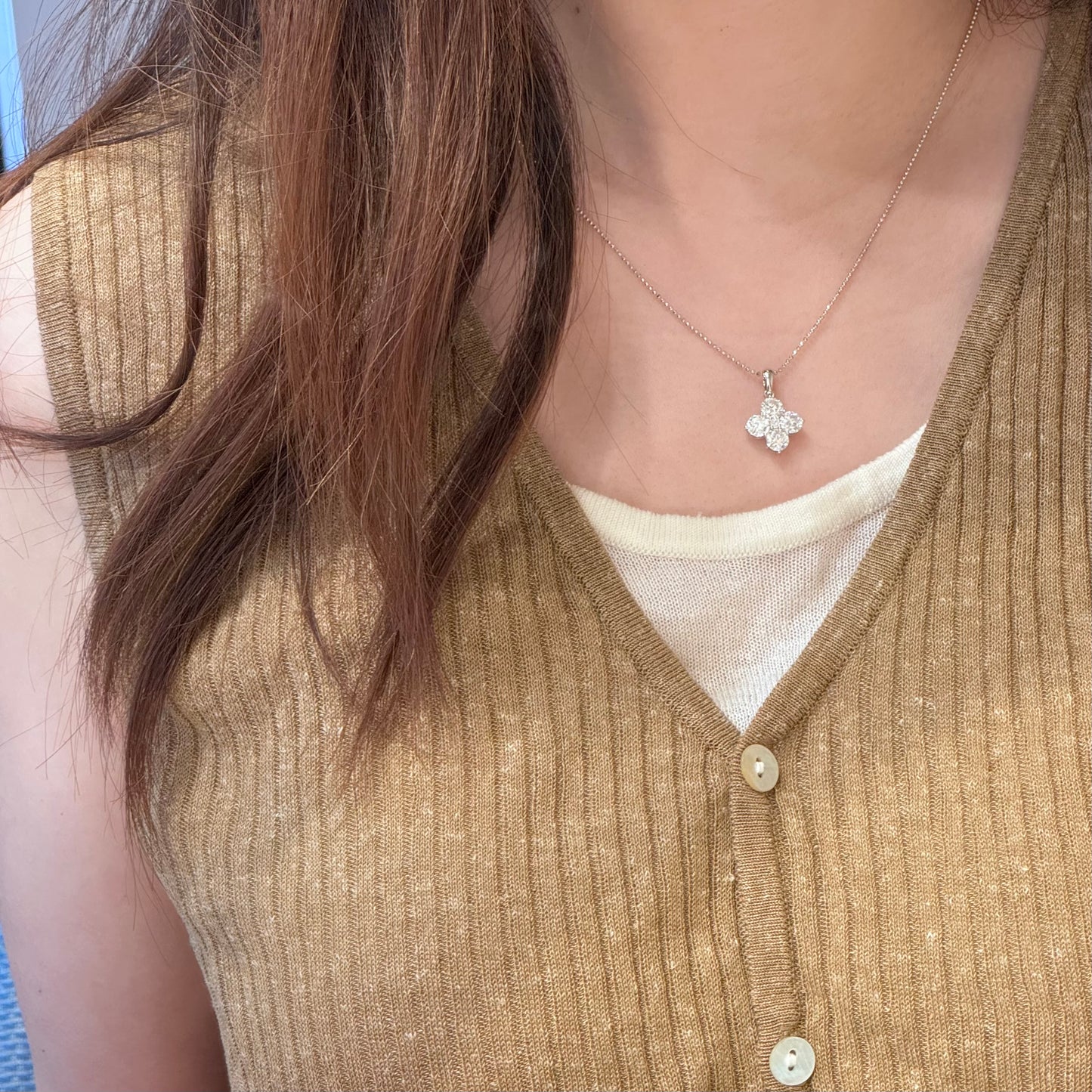 14K Solid White Gold Plain Chain Necklace闪珠链